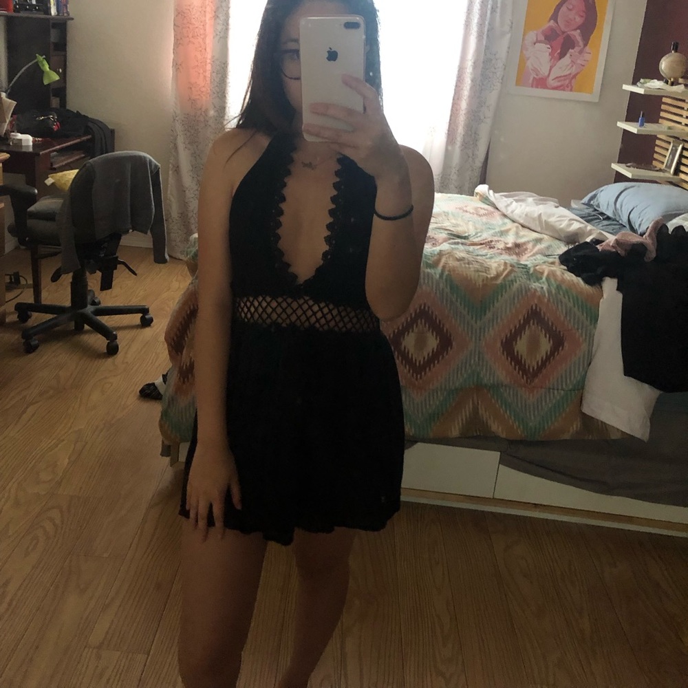 Black Halter Flowy Mini Dress